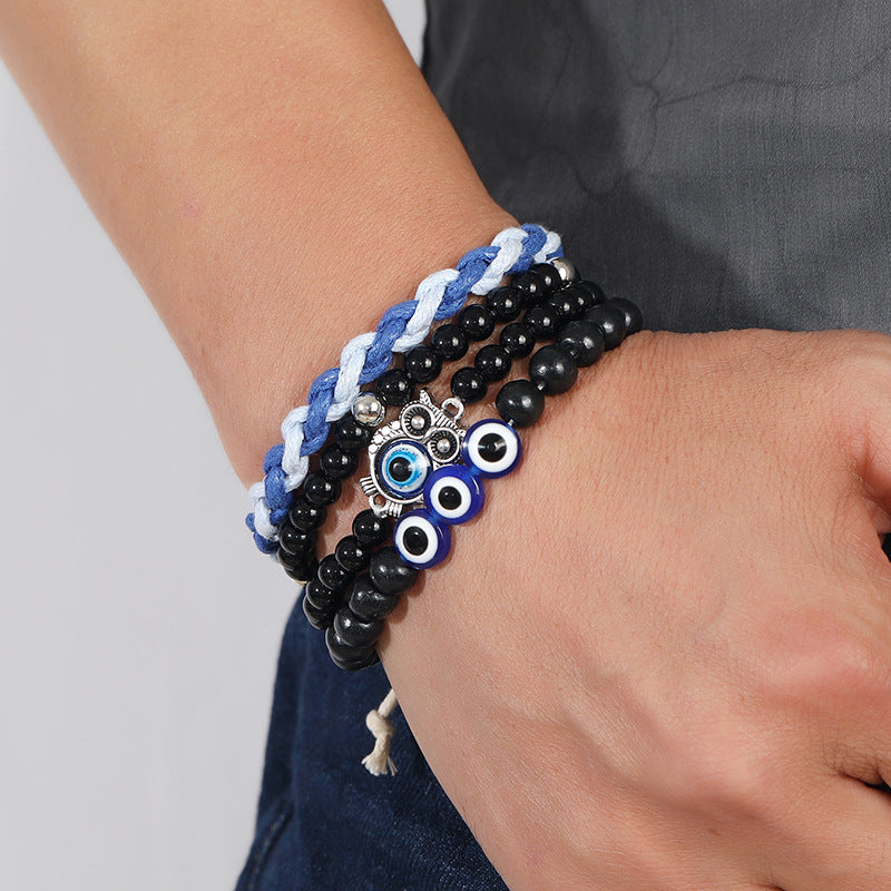 Evil Eye Glass Bracelet 4-Piece Set Woven Bracelet Wrist String