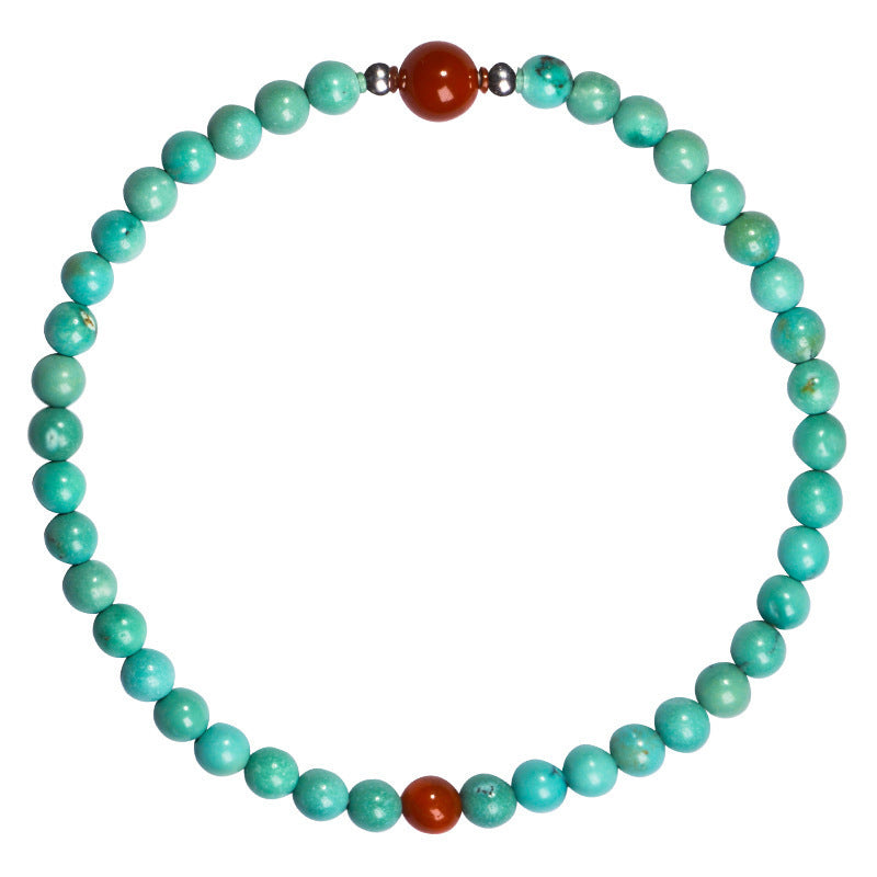 Natural Turquoise South Red Gem Stone Bracelet Handmade - Calming and Healing