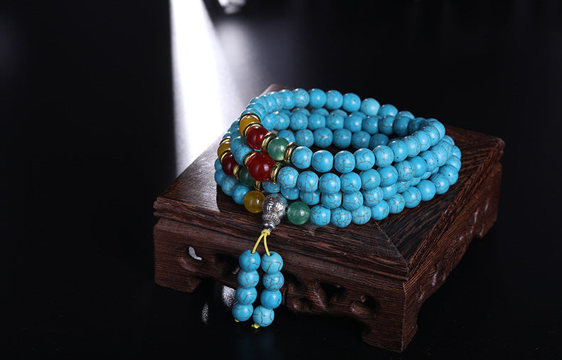 Tibetan 108 Turquoise Multi-Circle Porcelain Blue Beads Bracelet - Boosts Inner Peace and Style