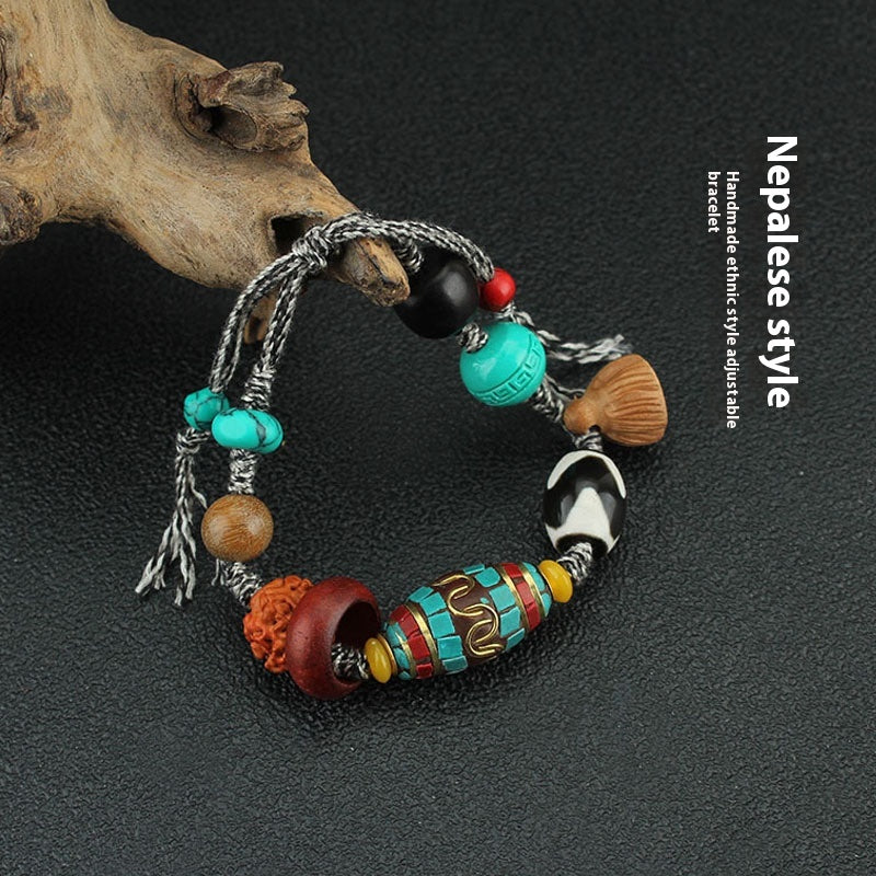 Vintage Nepal Beads Couple Bracelet Female Special-Interest Design High Sense Hand Jewelry Tibetan Ethnic Style Personalized Bracelet