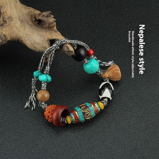 Vintage Nepal Beads Couple Bracelet Female Special-Interest Design High Sense Hand Jewelry Tibetan Ethnic Style Personalized Bracelet