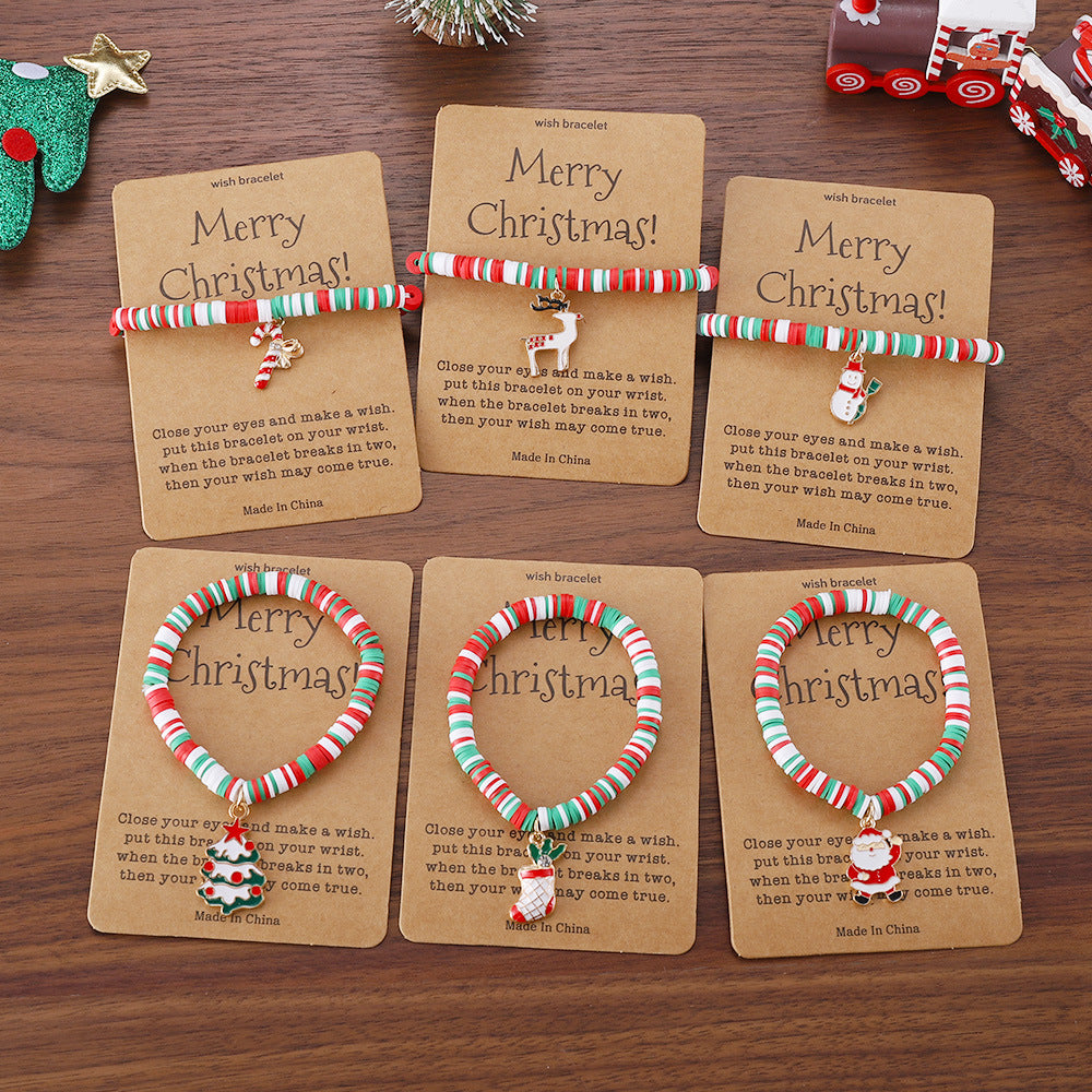 Christmas Element Card Bracelet Cute Elk Christmas Tree Woven Bracelet