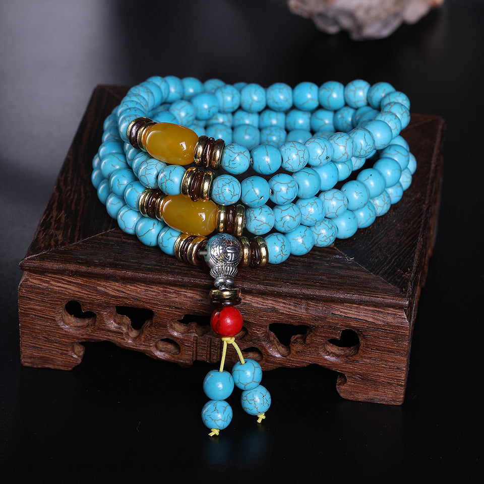 Tibetan 108 Turquoise Multi-Circle Porcelain Blue Beads Bracelet - Boosts Inner Peace and Style