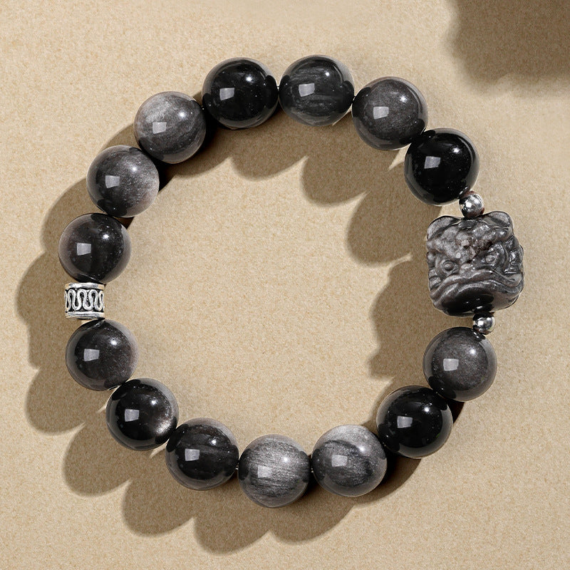 Black Myth Wukong Obsidian Silver Stone Bracelet - Legendary Power