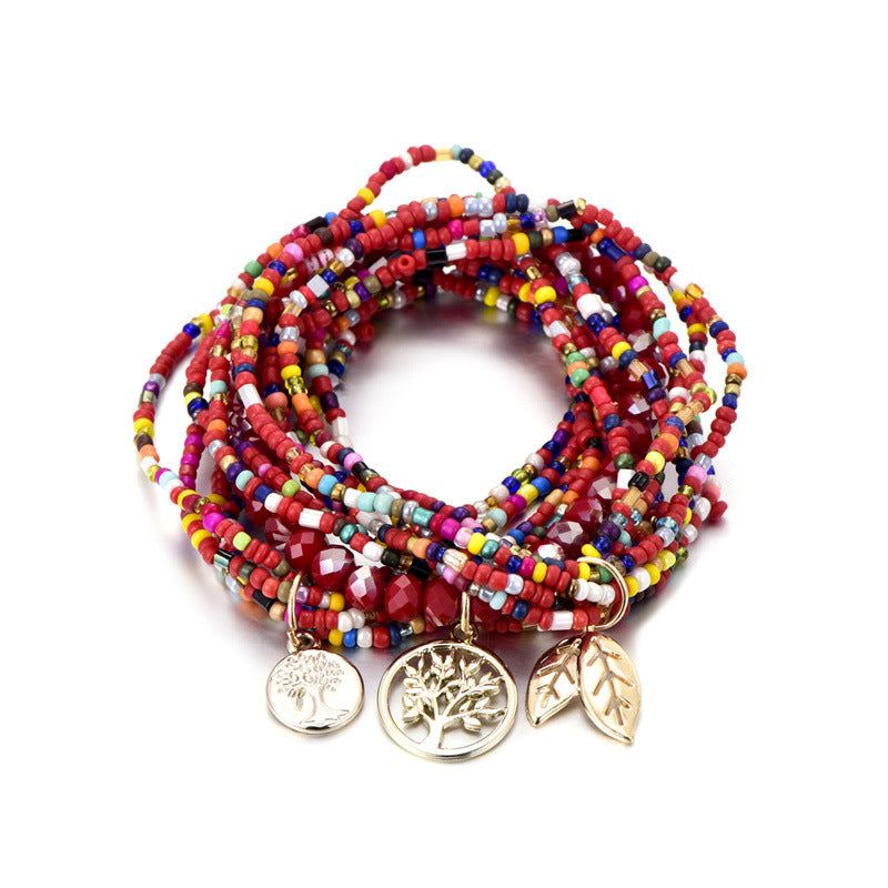 Bohemian Lucky Tree Ladies Tassel Multi-Layer Beaded Handmade Bracelet