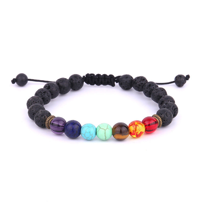 7 Chakra Handmade Beaded Tiger Eye Volcanic Rock Yoga Bracelet