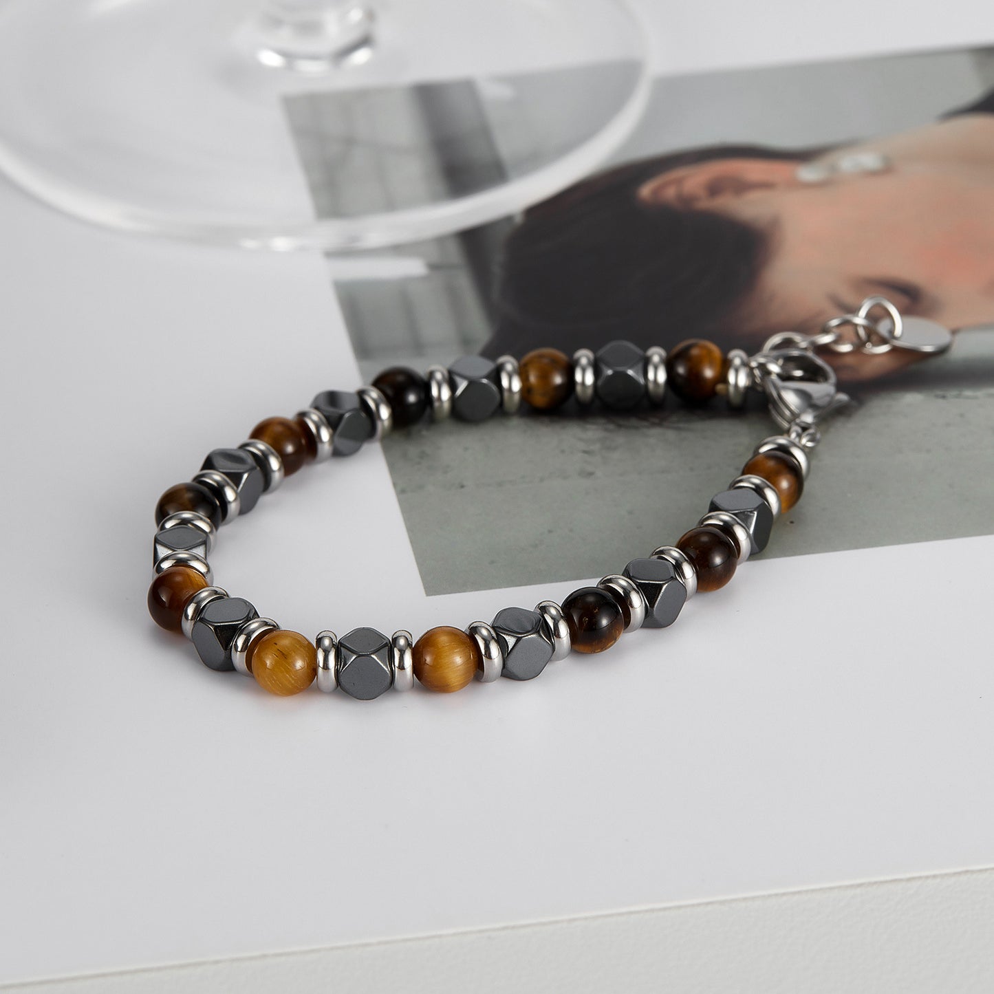 Tigereye Haematite St Steel Bracelet - Handmade & Stitched-zen-wealth