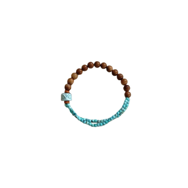 Turquoise Sandalwood  Wooden Bead Bracelet - Balance & Calming