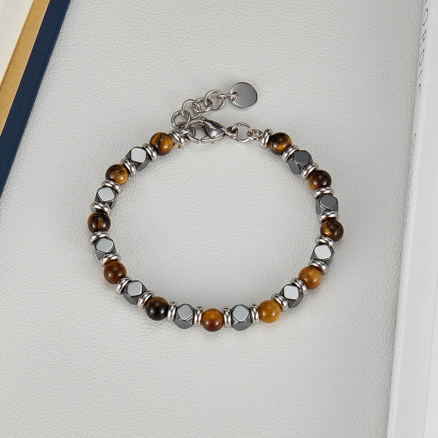 Tigereye Haematite St Steel Bracelet - Handmade & Stitched-zen-wealth