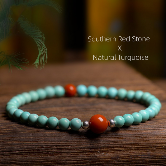 Natural Turquoise South Red Gem Stone Bracelet Handmade - Calming and Healing