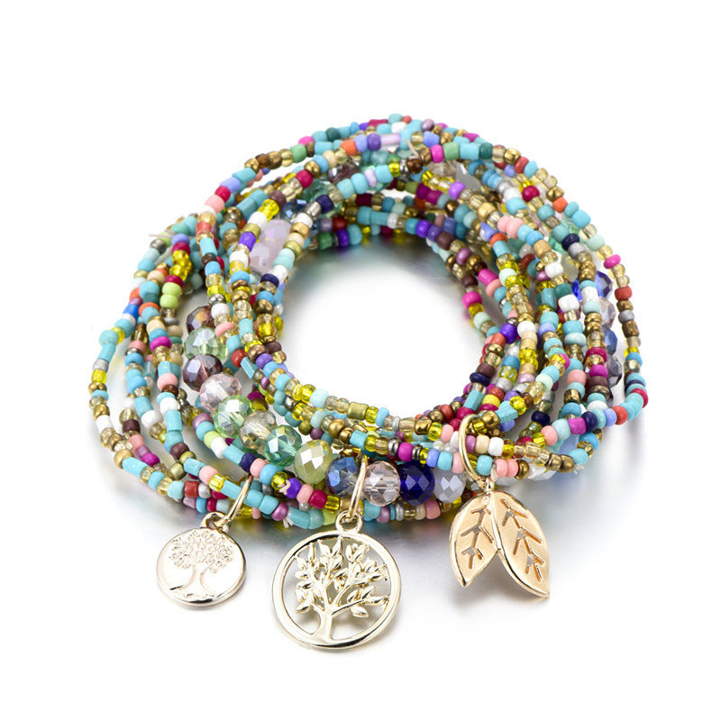 Bohemian Lucky Tree Ladies Tassel Multi-Layer Beaded Handmade Bracelet