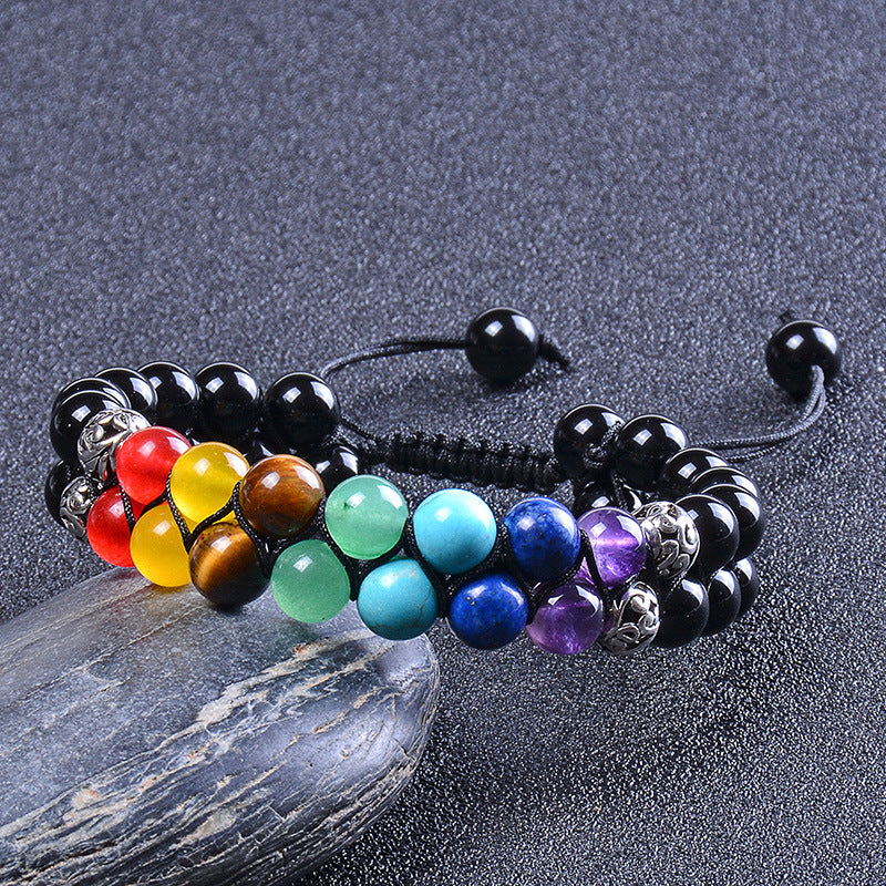 7 Chakra Double Row Nature Stone Adjustable Bracelet