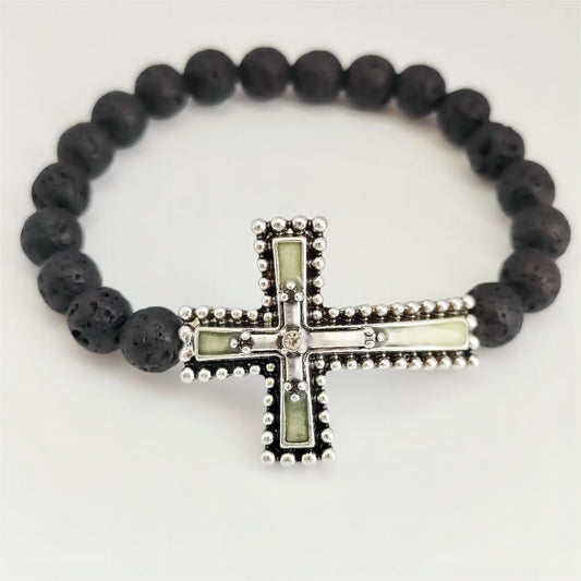 Cross Volcanic Stone Bracelet Retro Ornament Luminous Bracelet Men