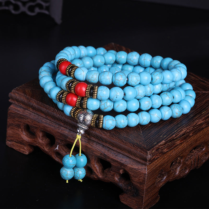 Tibetan 108 Turquoise Multi-Circle Porcelain Blue Beads Bracelet - Boosts Inner Peace and Style