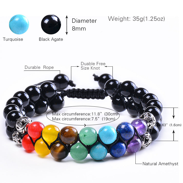 7 Chakra Double Row Nature Stone Adjustable Bracelet