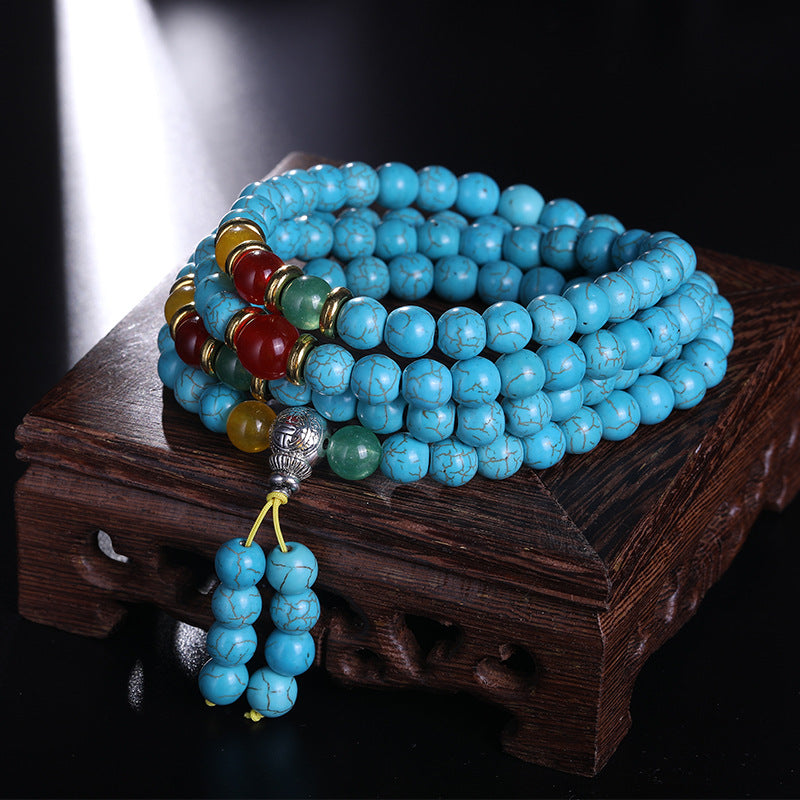 Tibetan 108 Turquoise Multi-Circle Porcelain Blue Beads Bracelet - Boosts Inner Peace and Style