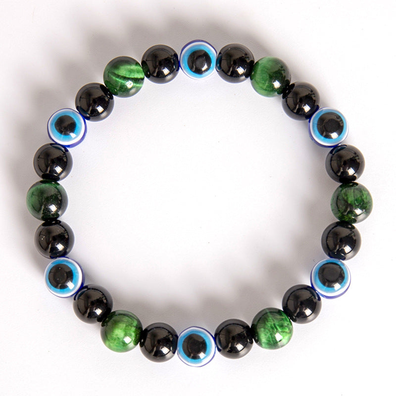 8mm Evil Eye Purple Tiger Green Gold Tiger Beaded Men's Bracelet