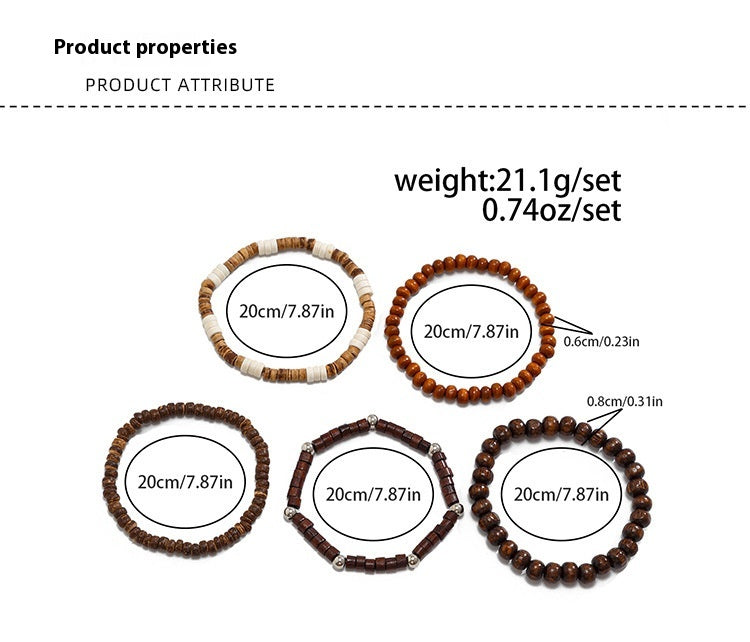 5 Sets Wooden Bead Beaded Bracelet