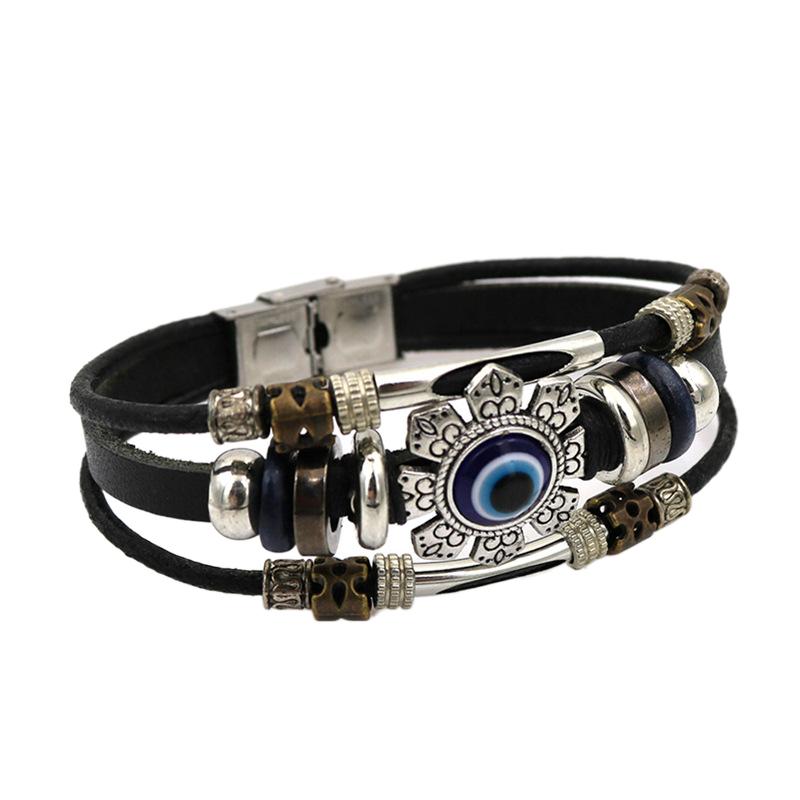 Evil Eye Bracelet Vintage Multi-Layer Beaded Leather Bracelet