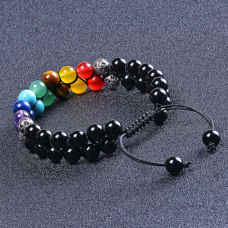 7 Chakra Double Row Nature Stone Adjustable Bracelet