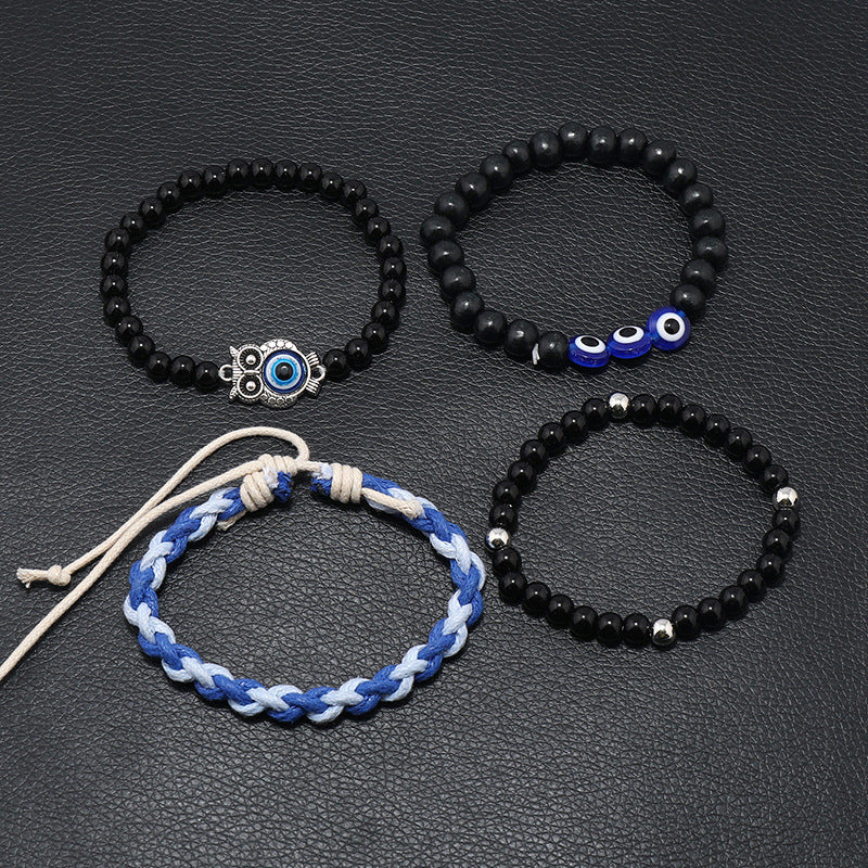 Evil Eye Glass Bracelet 4-Piece Set Woven Bracelet Wrist String