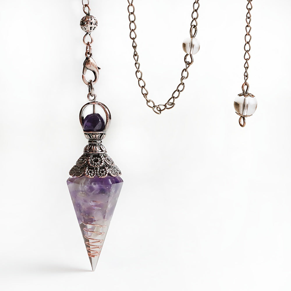 Amethyst Aquamarine Pendant Colorful Gem Hexagonal Cone Crystal Ornament