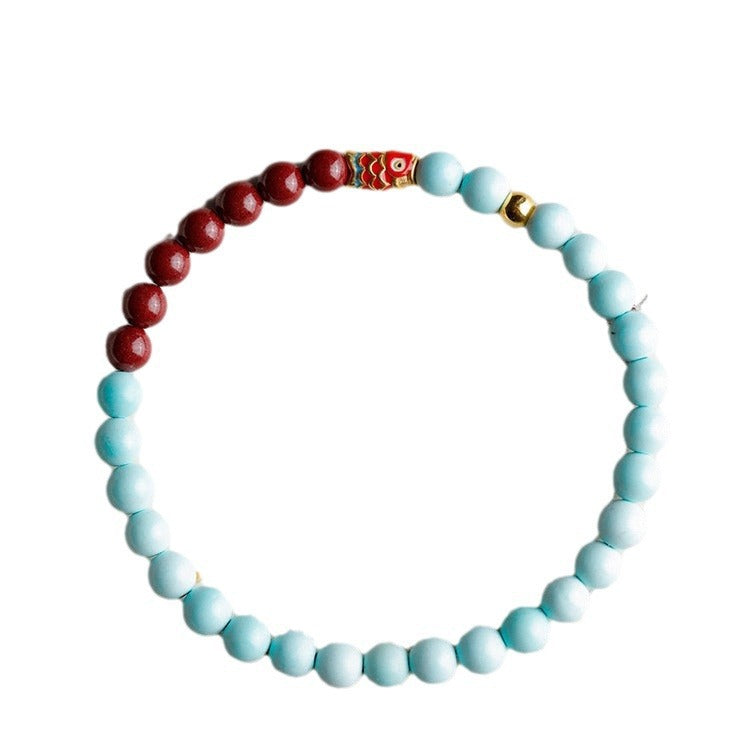 Turquoise Red Vermilion - Natural Jade Beads Bracelet 6mm - Good Luck Koi