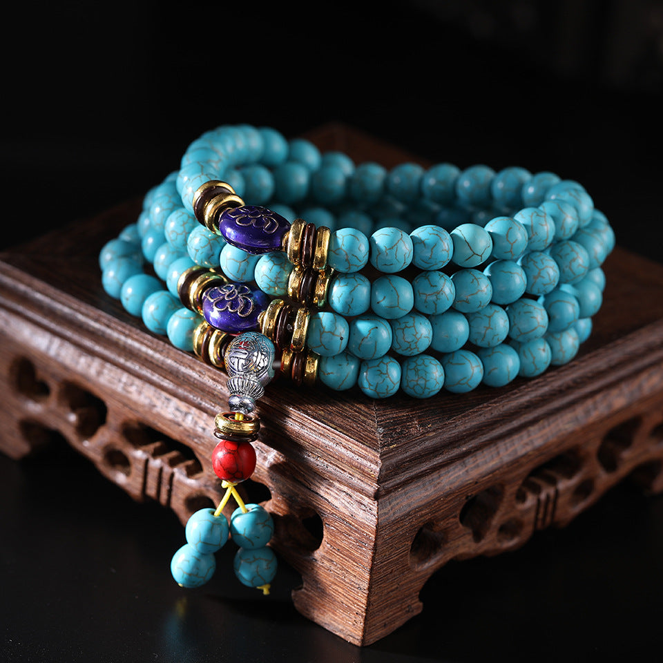 Tibetan 108 Turquoise Multi-Circle Porcelain Blue Beads Bracelet - Boosts Inner Peace and Style