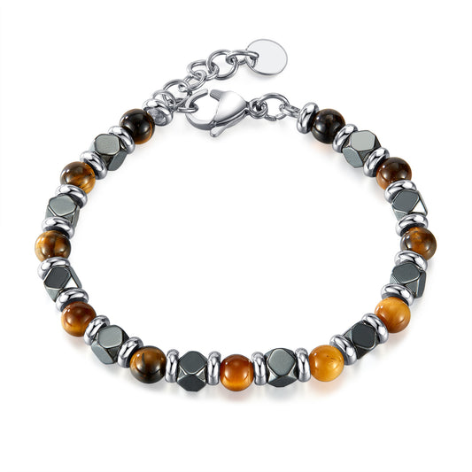 Tigereye Haematite St Steel Bracelet - Handmade & Stitched-zen-wealth