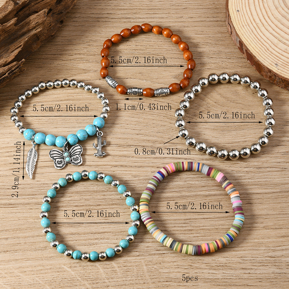 5 Sets Bohemian Butterfly Stackable Bead Bracelets