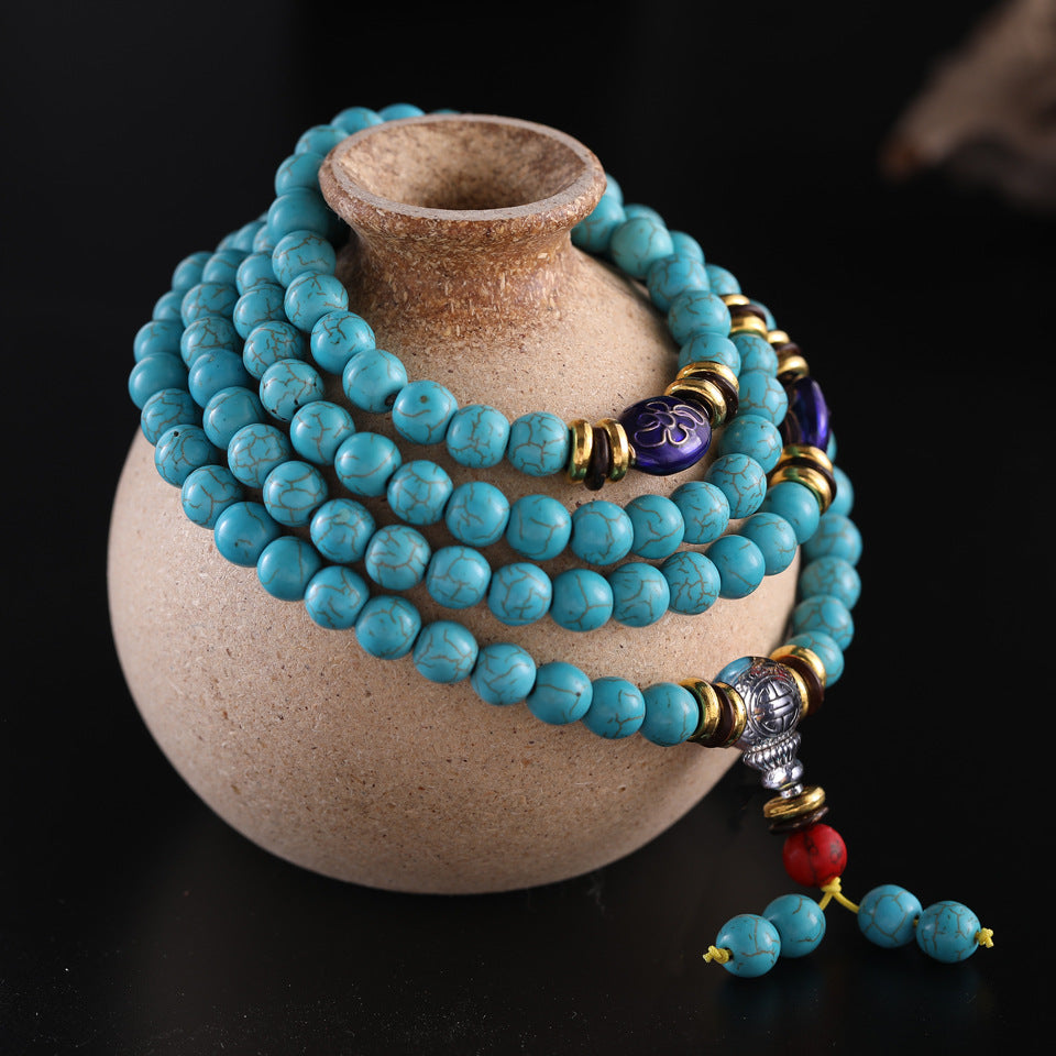 Tibetan 108 Turquoise Multi-Circle Porcelain Blue Beads Bracelet - Boosts Inner Peace and Style