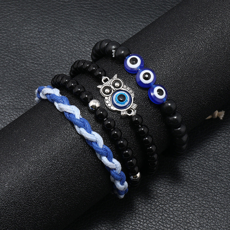 Evil Eye Glass Bracelet 4-Piece Set Woven Bracelet Wrist String