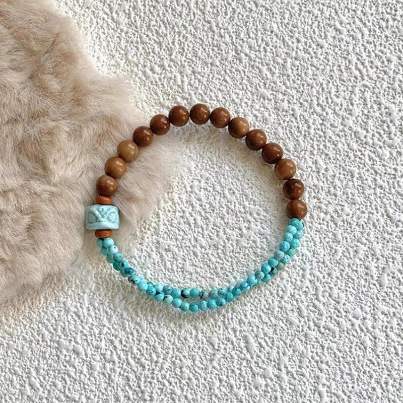 Turquoise Sandalwood  Wooden Bead Bracelet - Balance & Calming