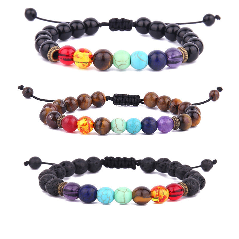 7 Chakra Handmade Beaded Tiger Eye Volcanic Rock Yoga Bracelet