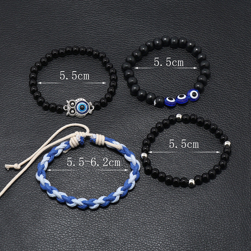 Evil Eye Glass Bracelet 4-Piece Set Woven Bracelet Wrist String