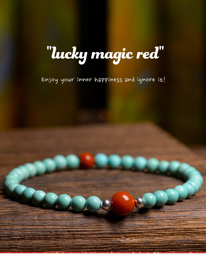 Natural Turquoise South Red Gem Stone Bracelet Handmade - Calming and Healing