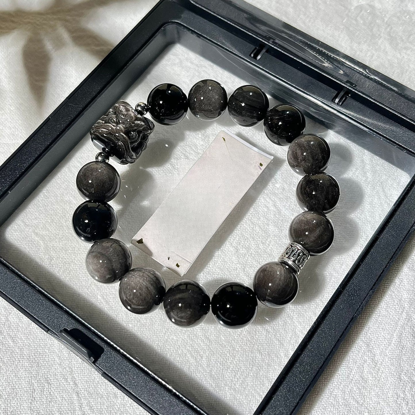 Black Myth Wukong Obsidian Silver Stone Bracelet - Legendary Power