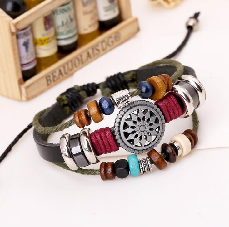 Turquoise Evil Eye Beaded Multi-Layer Leather Cord Bracelet