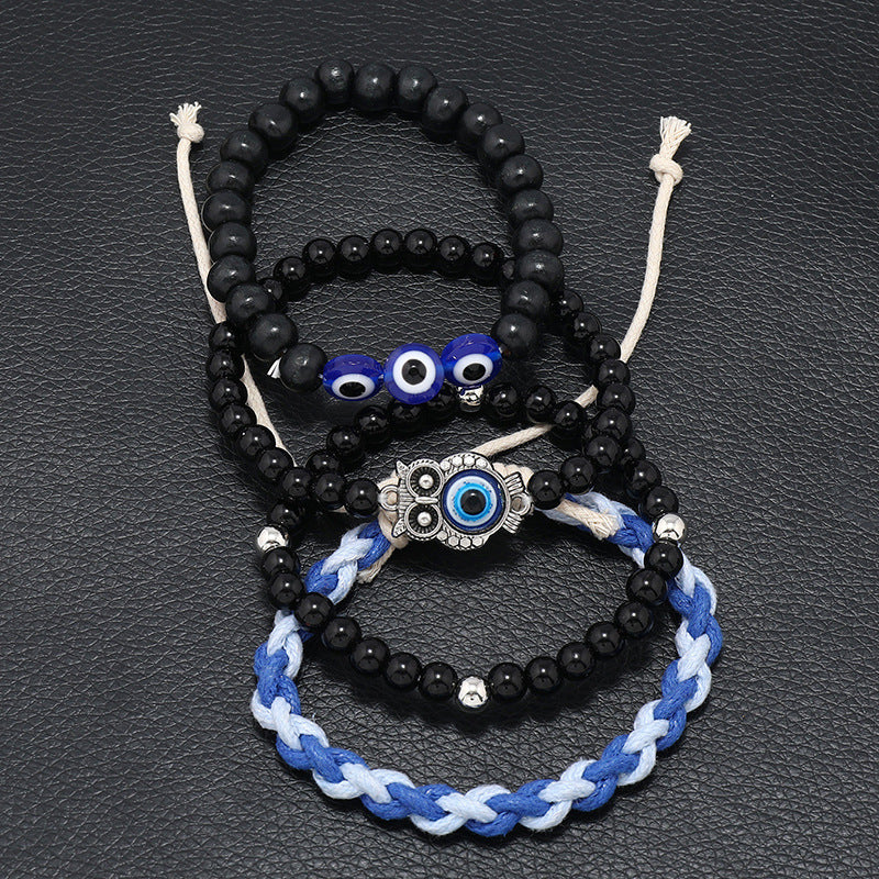 Evil Eye Glass Bracelet 4-Piece Set Woven Bracelet Wrist String