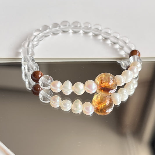 Natural Clear Quartz Freshwater Pearl with Citrine Lucky Crystal Bracelet