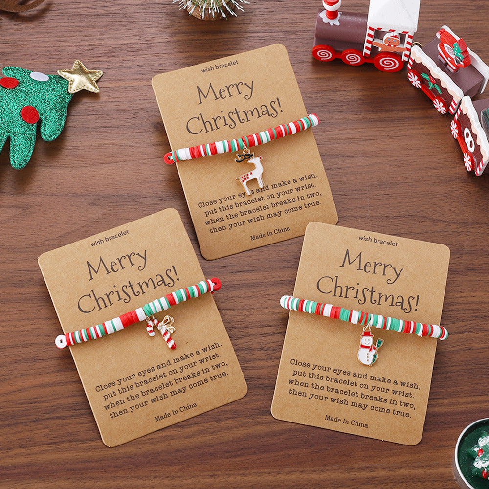 Christmas Element Card Bracelet Cute Elk Christmas Tree Woven Bracelet