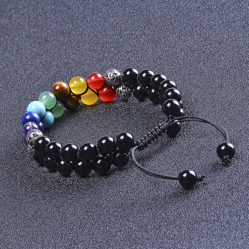 7 Chakra Double Row Nature Stone Adjustable Bracelet