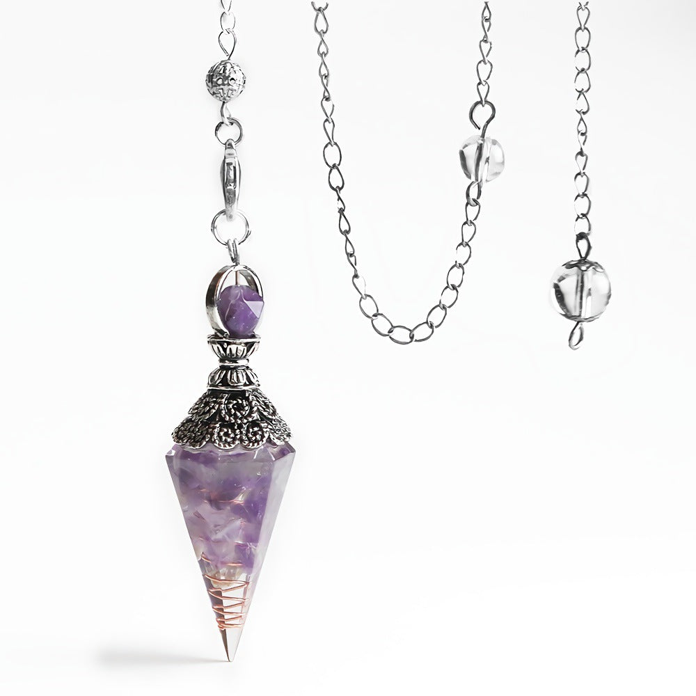 Amethyst Aquamarine Pendant Colorful Gem Hexagonal Cone Crystal Ornament