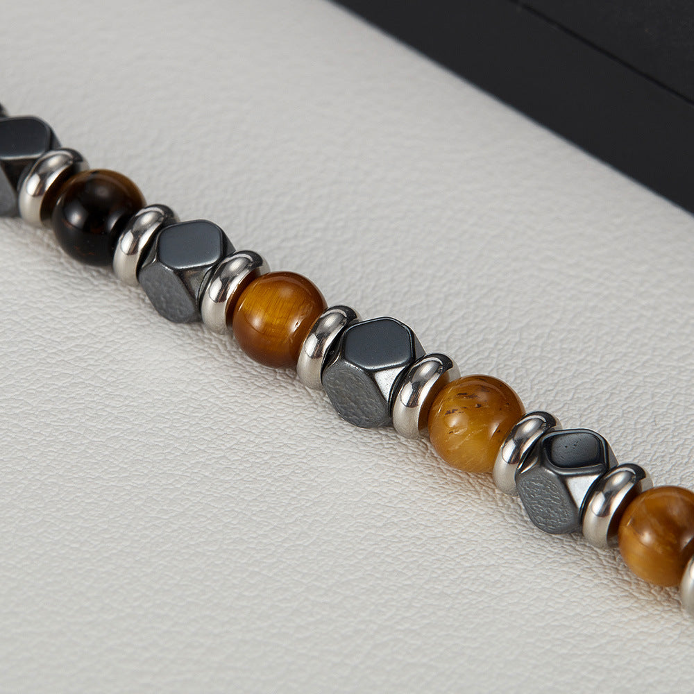 Tigereye Haematite St Steel Bracelet - Handmade & Stitched-zen-wealth