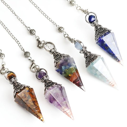 Amethyst Aquamarine Pendant Colorful Gem Hexagonal Cone Crystal Ornament