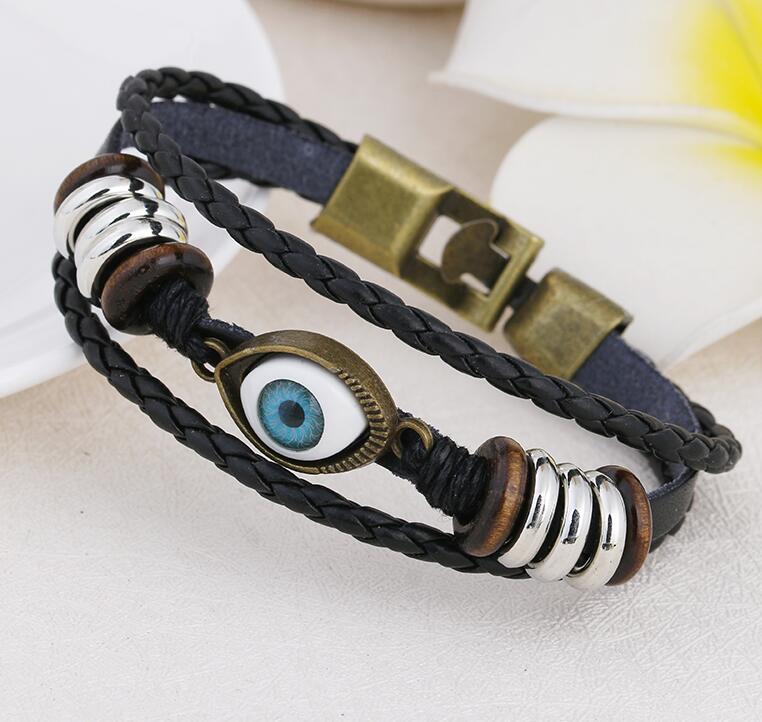 Turquoise Evil Eye Beaded Multi-Layer Leather Cord Bracelet