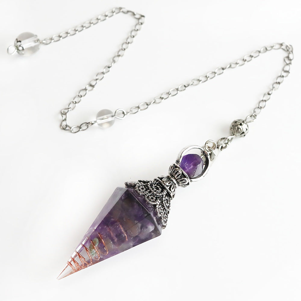 Amethyst Aquamarine Pendant Colorful Gem Hexagonal Cone Crystal Ornament