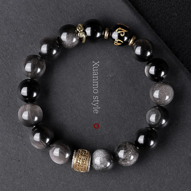 Black Myth Wukong Obsidian Silver Stone Bracelet - Legendary Power